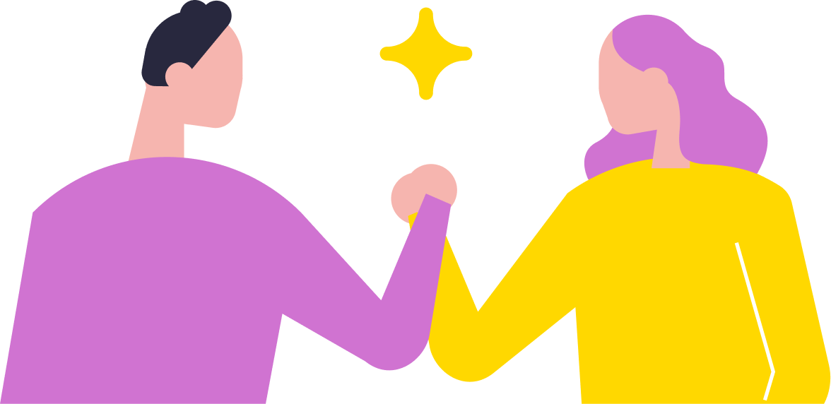 Illustration von zwei Personen die sich gemeinschaftlich die Hand reichen